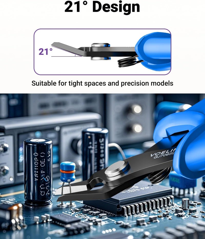 VCELINK Small Wire Cutter Spring-loaded GJ706BL, Precision Flush Cutter Pliers Diagonal Cutters for Electronics, Jewelry Making, Model Craft and 3D Printer, 5-Inch - Image 3